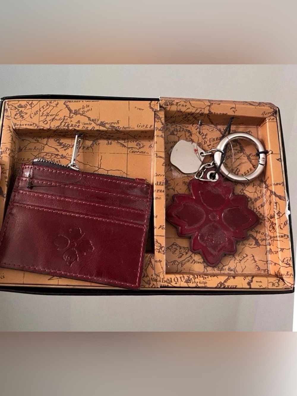 Patricia Nash Burgundy Leather Card Holder with Flower Keychain